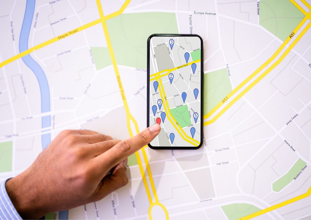 Image of a mobile map displaying local business search