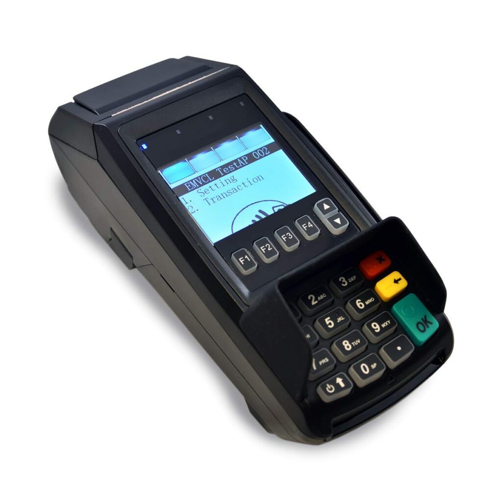 Image of dejavoo credit card terminal used to accept credit card payments.
